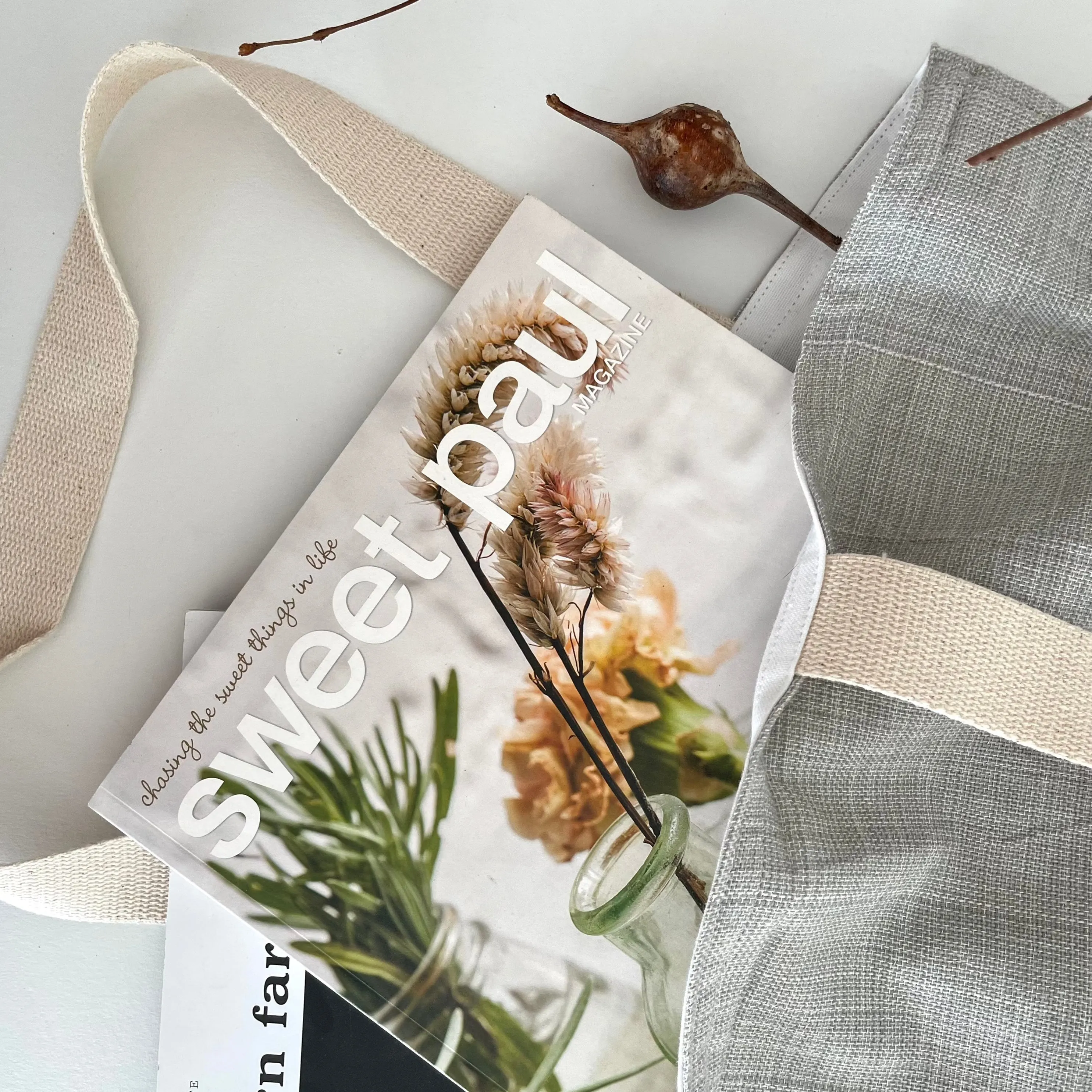 100% cotton hand loomed grey canvas tote bag