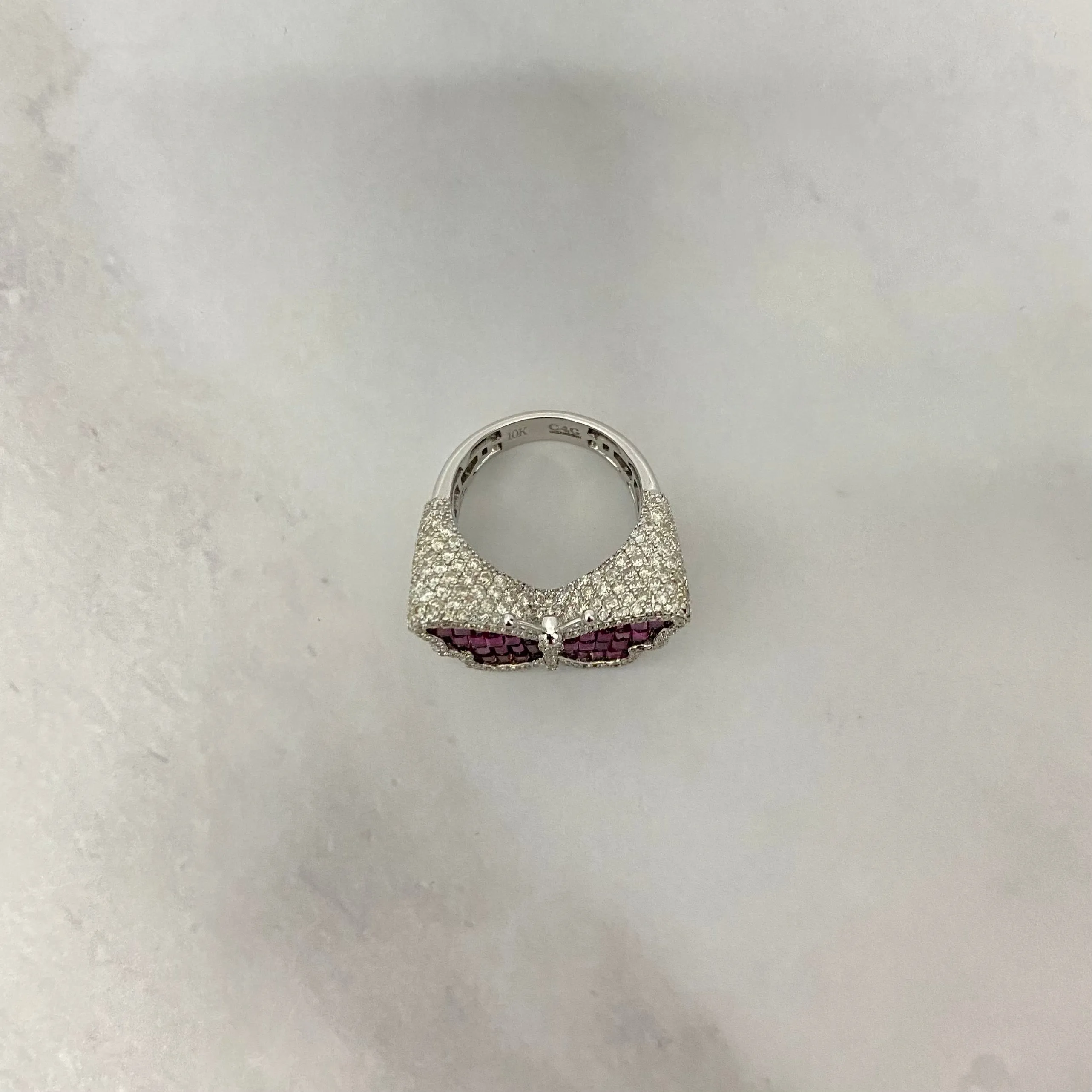 10K White Gold Diamond Butterfly Ring 3.64Ct Lab Dia / Sapph / 9.7gr / Size 7
