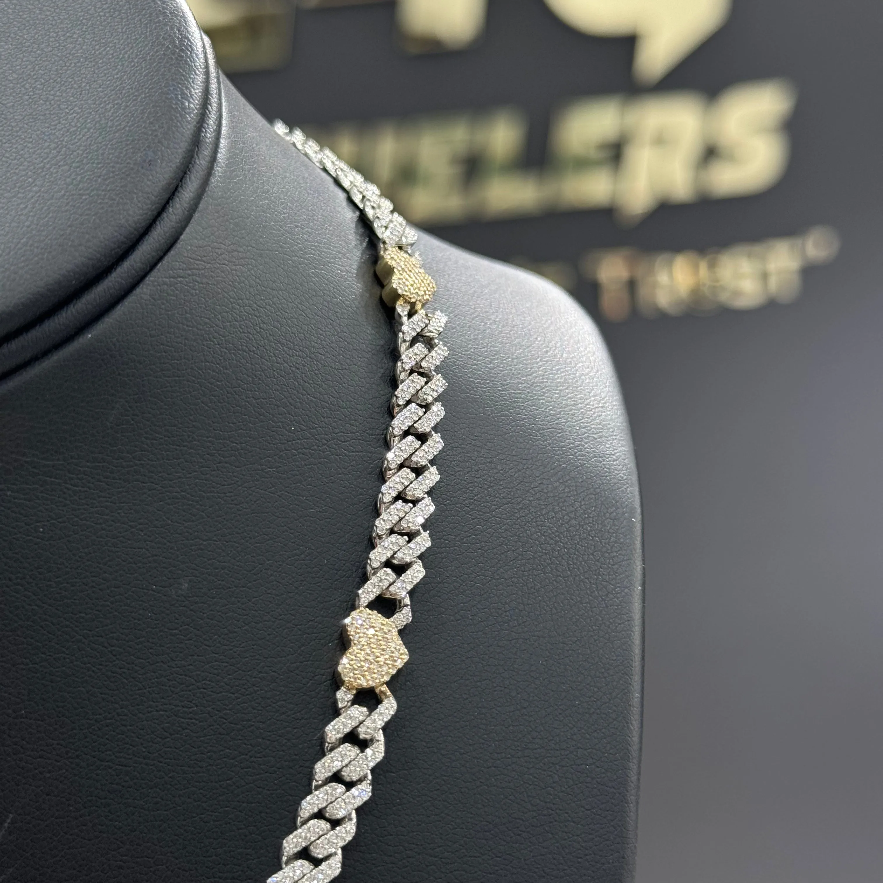 10K White-Yellow Gold Bustdown Heart Chain 3.77Ct Dia / 34.1gr / 6.2mm / 16in