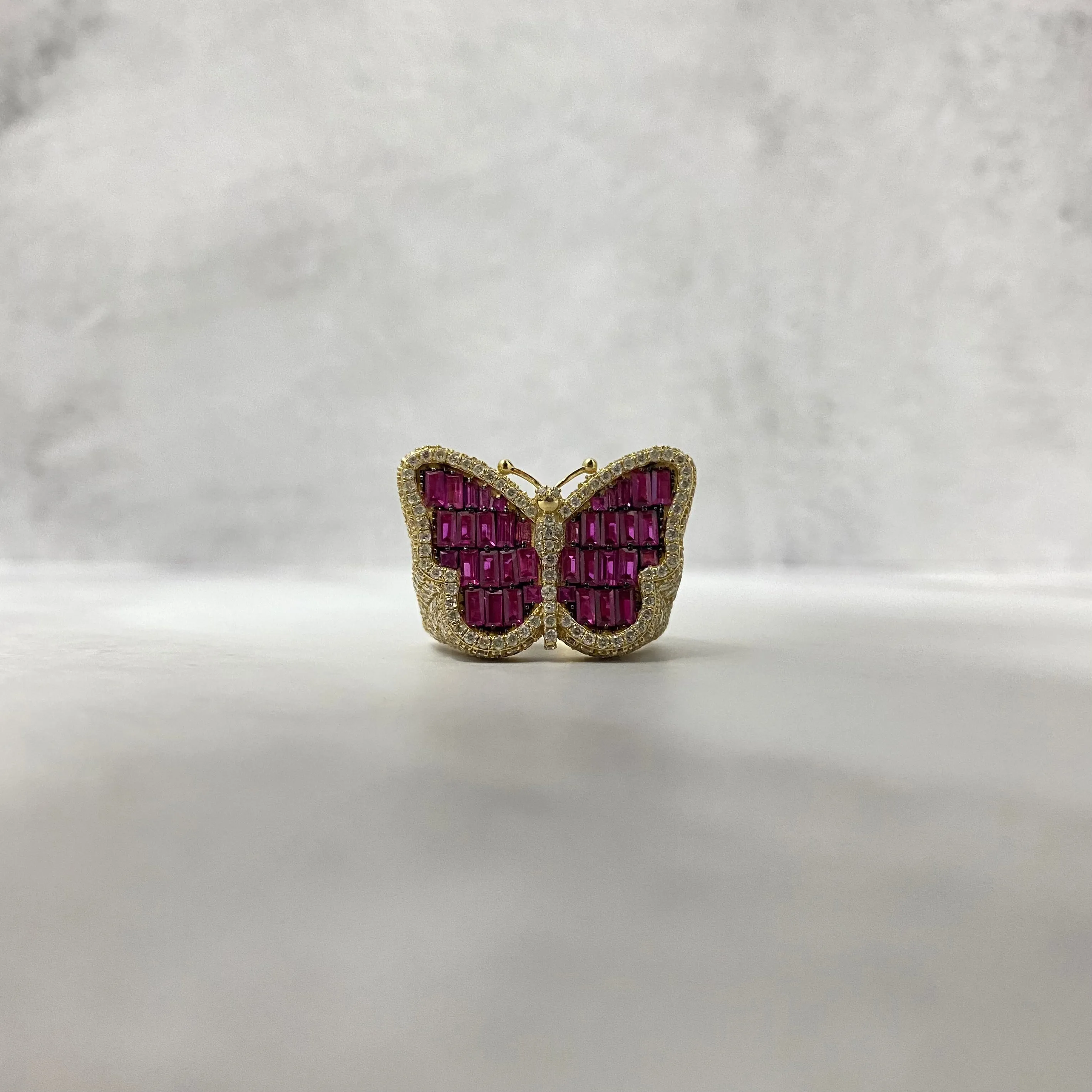 10K Yellow Gold Diamond Butterfly Ring 3.6Ct Lab Dia / Sapph / 10.1gr / Size 7