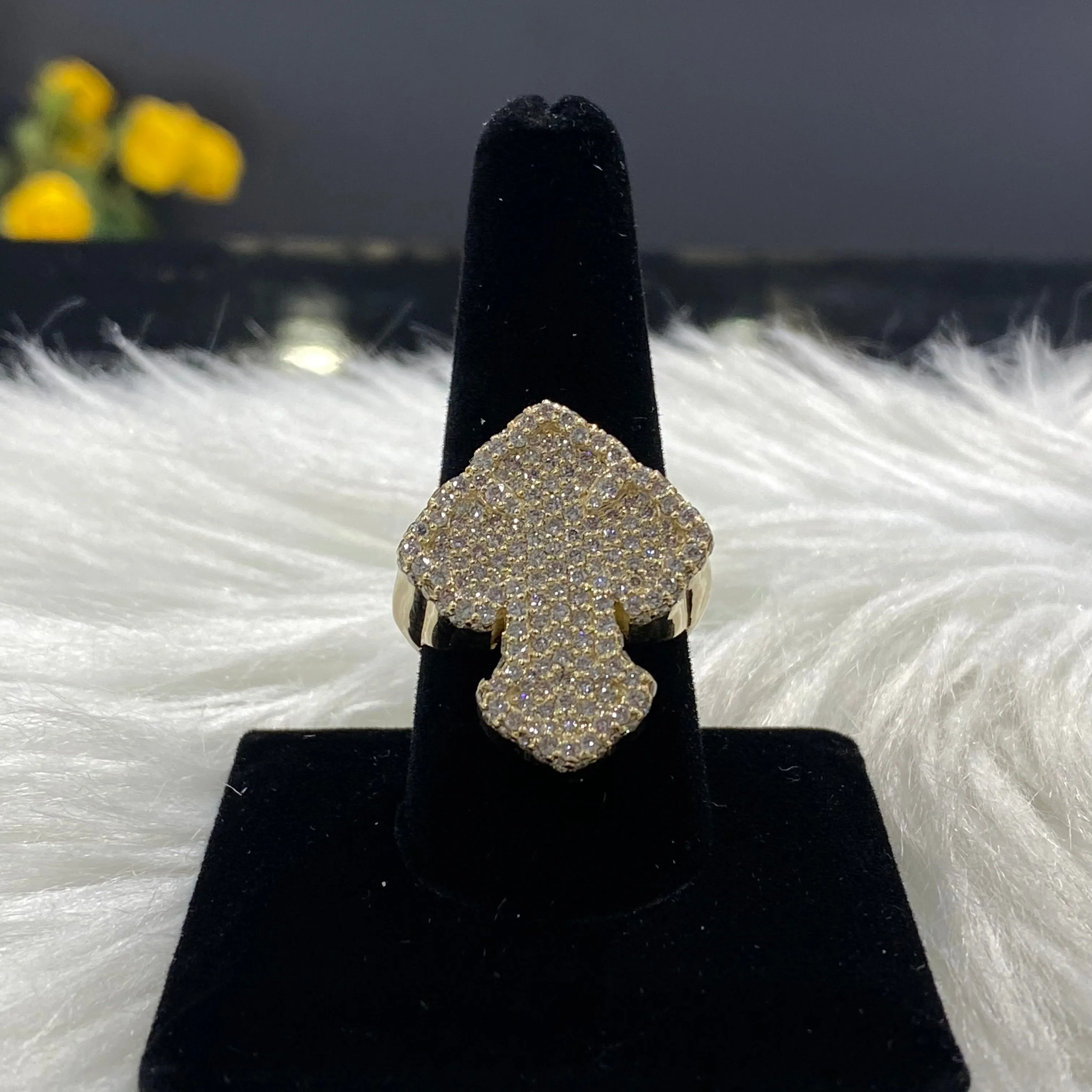 10K Yellow Gold Diamond Cross Ring 2.11Ct Dia / 10.6gr / Size 10
