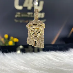 10K Yellow Gold Diamond Jesus Face Pendant 0.86Ct Dia / 7.6gr