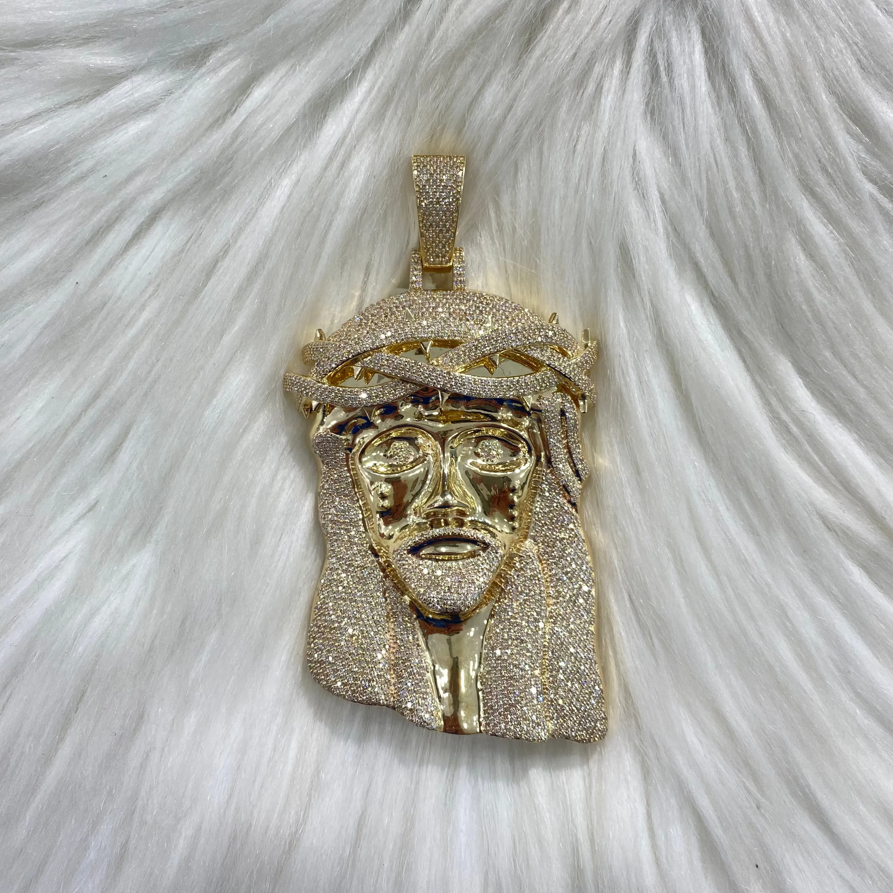 10K Yellow Gold Diamond Jesus Face Pendant 6.29Ct Dia / 49.5gr