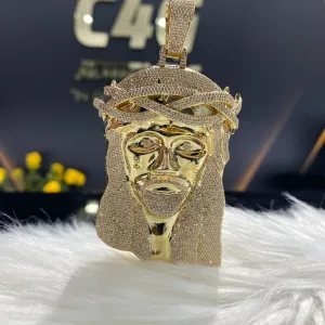 10K Yellow Gold Diamond Jesus Face Pendant 6.29Ct Dia / 49.5gr