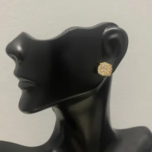10K Yellow Gold Diamond Round Flower Stud Earrings 0.98Ct Dia / 2.86gr
