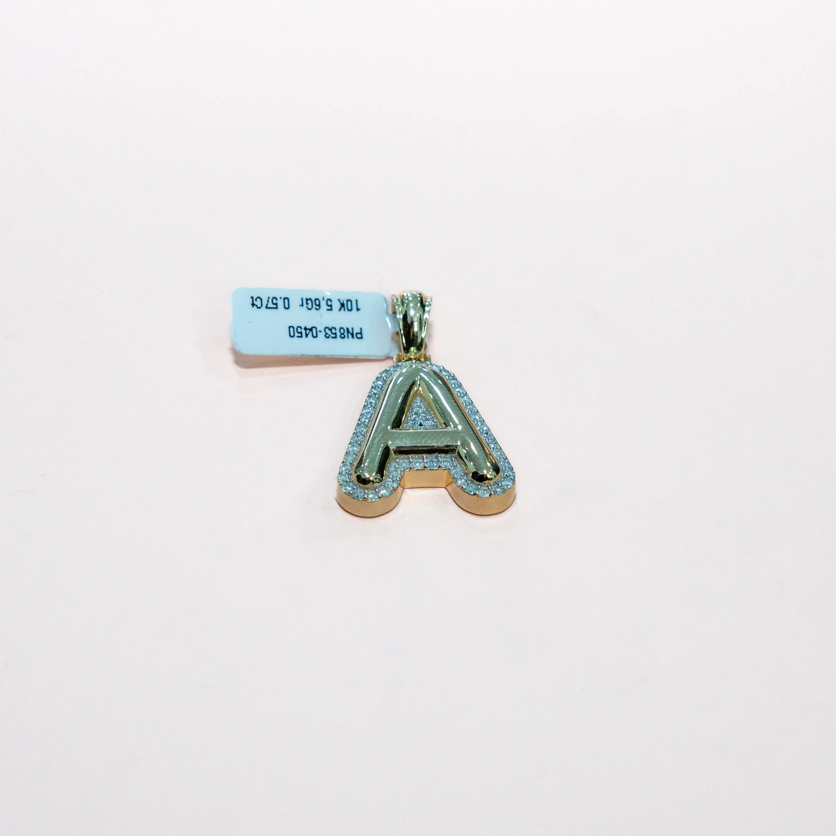 10K Yellow Gold Letter A Pendant With Diamond 0.57Ct / 5.6gr
