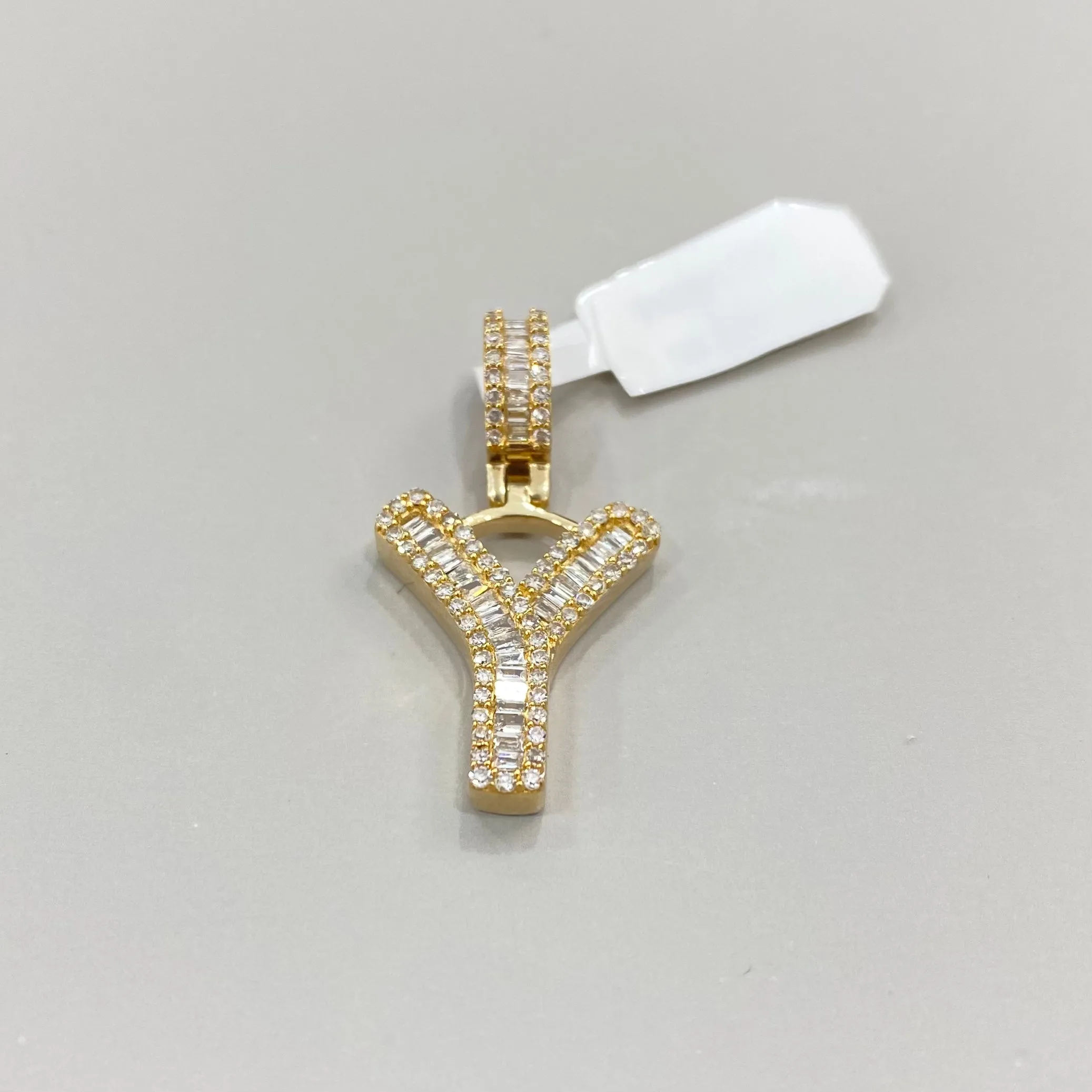 10K Yellow Gold Letter Y Pendant With Diamond 0.62Ct / 2.5gr