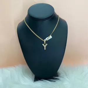 10K Yellow Gold Letter Y Pendant With Diamond 0.62Ct / 2.5gr