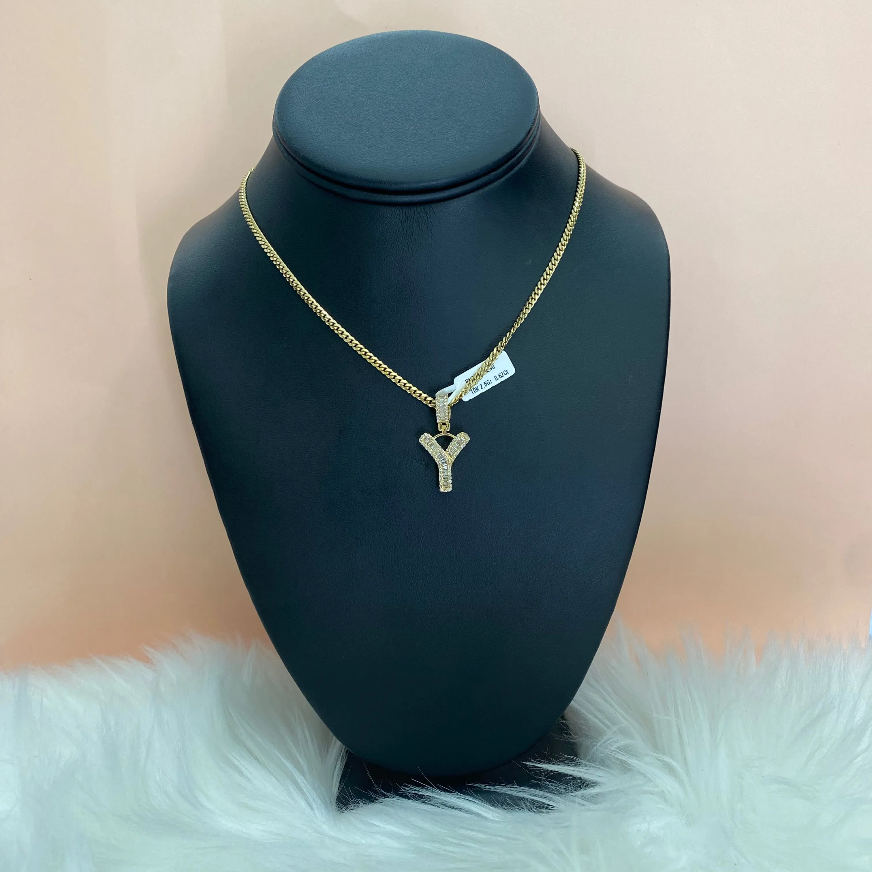 10K Yellow Gold Letter Y Pendant With Diamond 0.62Ct / 2.5gr