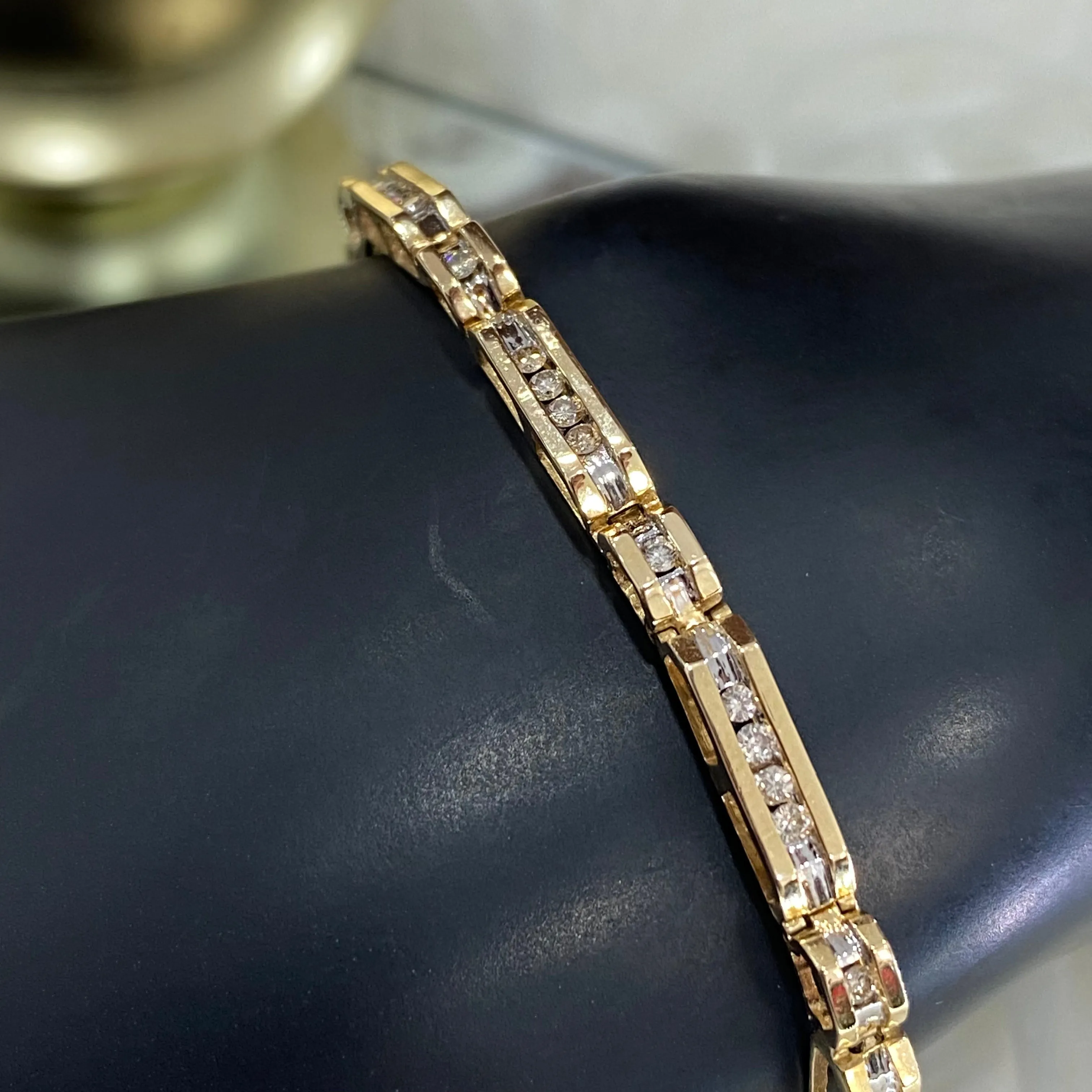 10K Yellow Gold Luxury Bracelet With Diamond / 13.2gr / 3.7mm / 7.5in