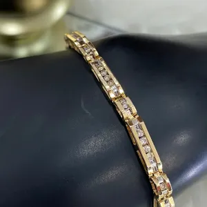 10K Yellow Gold Luxury Bracelet With Diamond / 13.2gr / 3.7mm / 7.5in