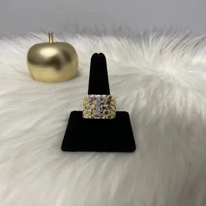 10K Yellow Gold Nugget Letter T Ring 0.31Ct Dia / 12.5gr / Size 11
