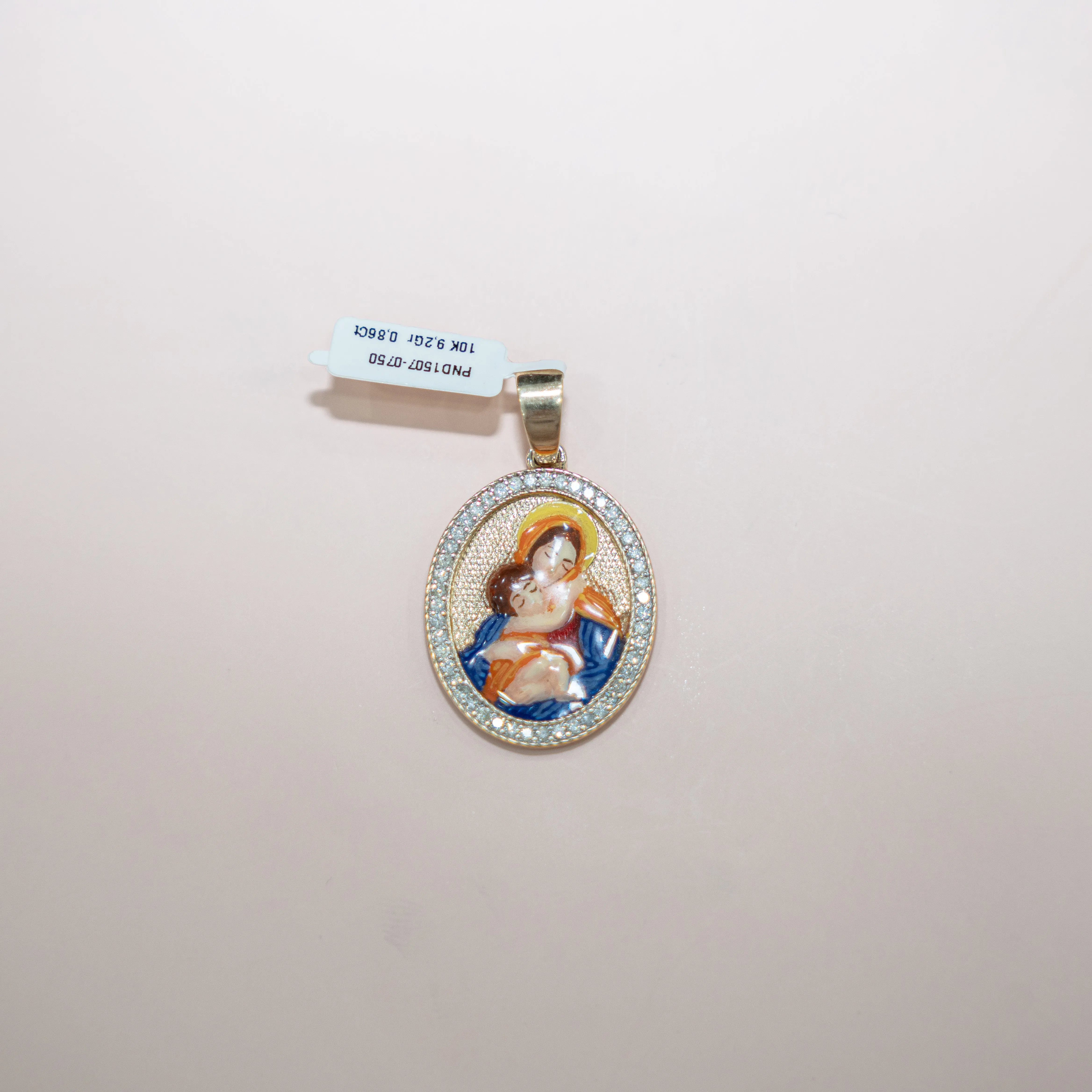 10K Yellow Gold Virgen Diamond Pendant 0.86Ct / 9.2gr