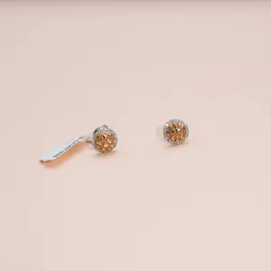 10K Yellow - White Gold Circle Stud Earrings With Diamonds 1/8Ct / 1.8gr