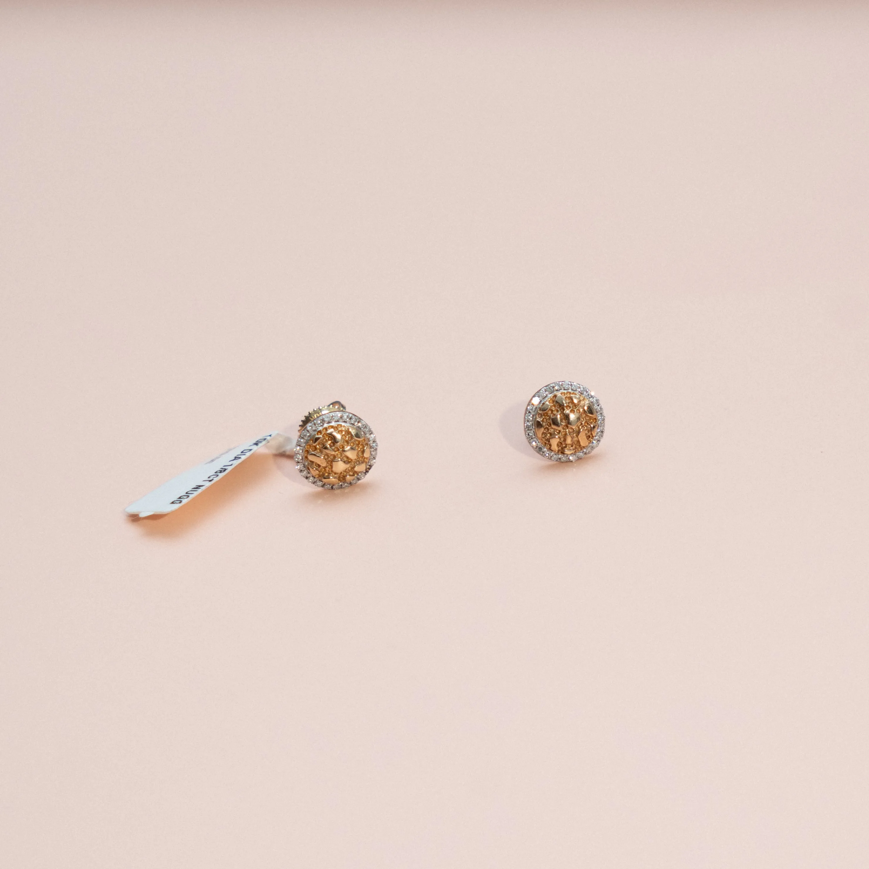 10K Yellow - White Gold Circle Stud Earrings With Diamonds 1/8Ct / 1.8gr