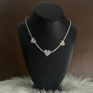 10K Yellow - White Gold Tennis Heart Chain 3.75Ct / 24gr / 3.2mm / 18in