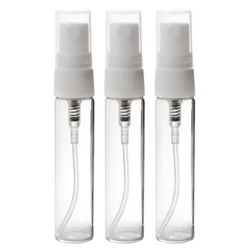 .14 oz / 4 ml Clear Glass Vial Bottle with White Fine Mist Spray (3 Pack)