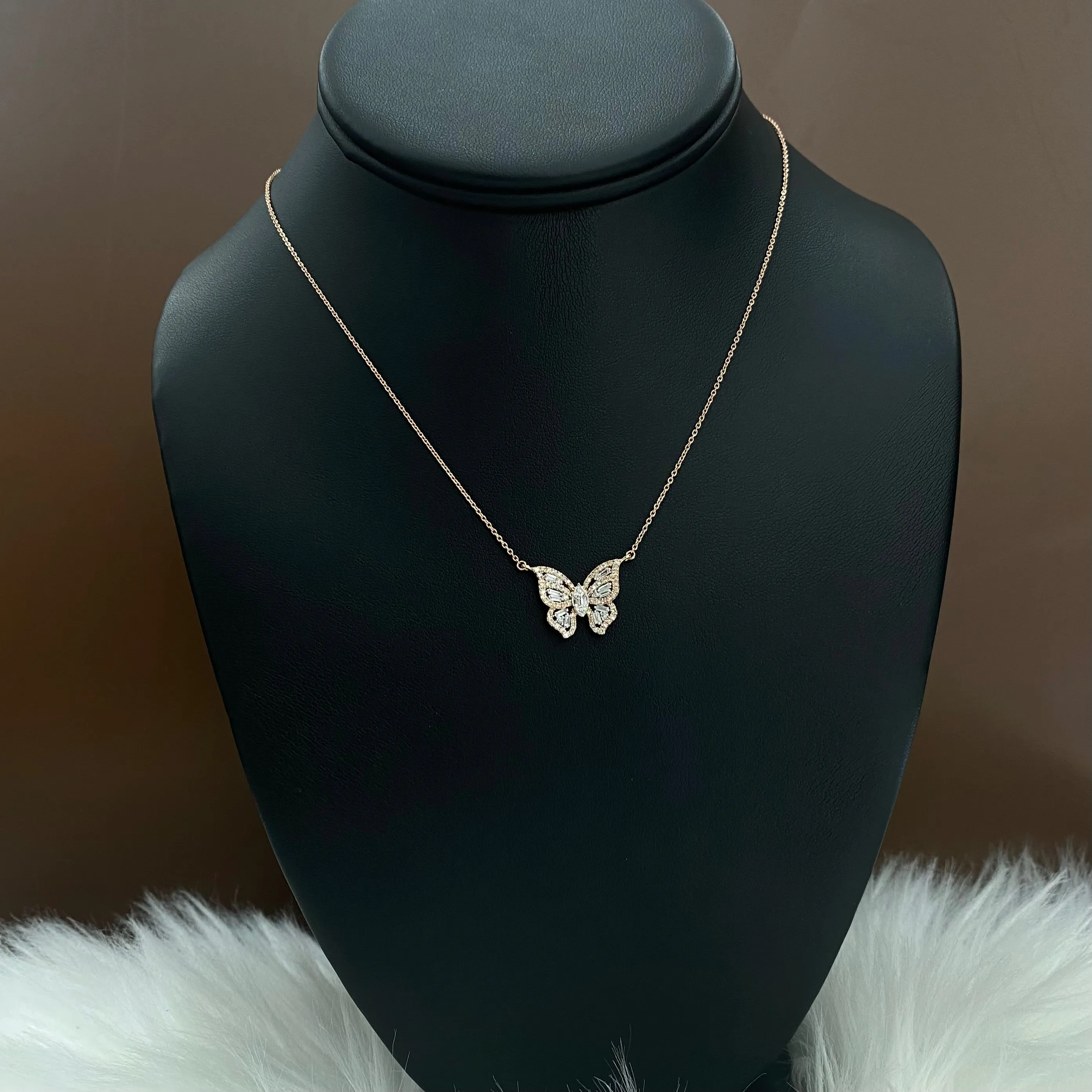 14K Rose - White Gold Diamond Butterfly Jewelry Set 0.49Ct / 2.9gr