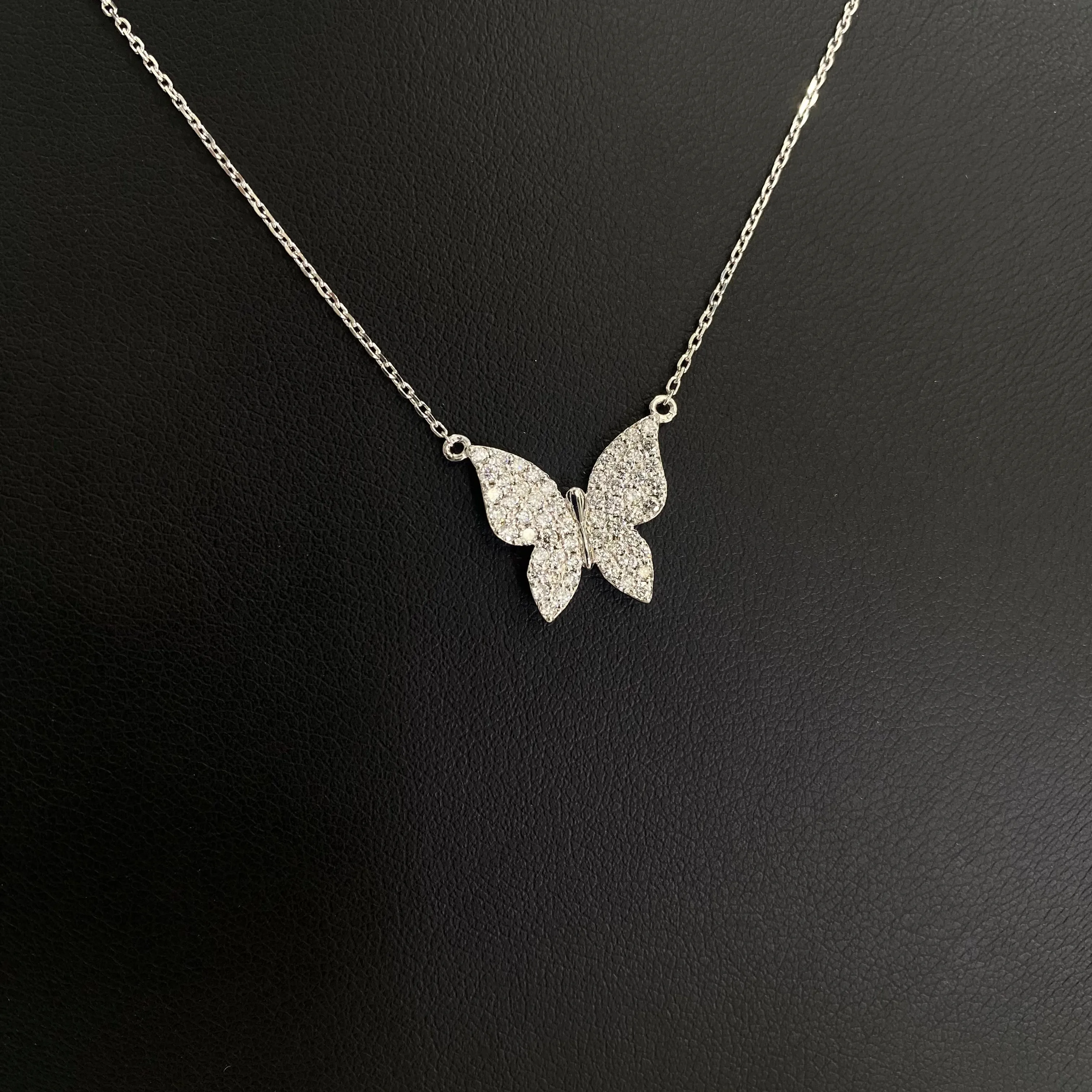 14K White Gold Diamond Butterfly Chain 0.75Ct / 2.9gr