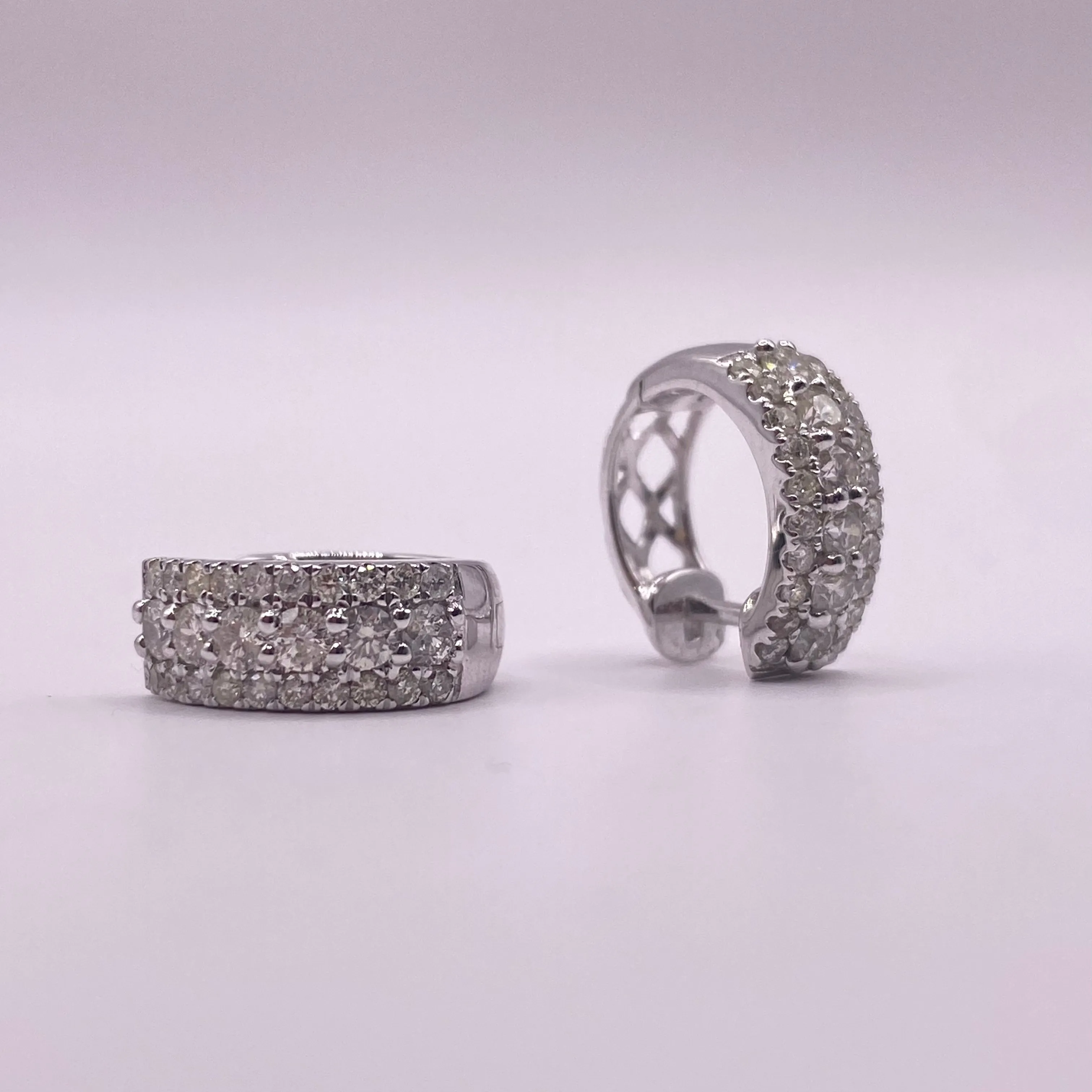 14K White Gold Diamond Fashion Hoop Earrings 1.04Ct / 3.3gr