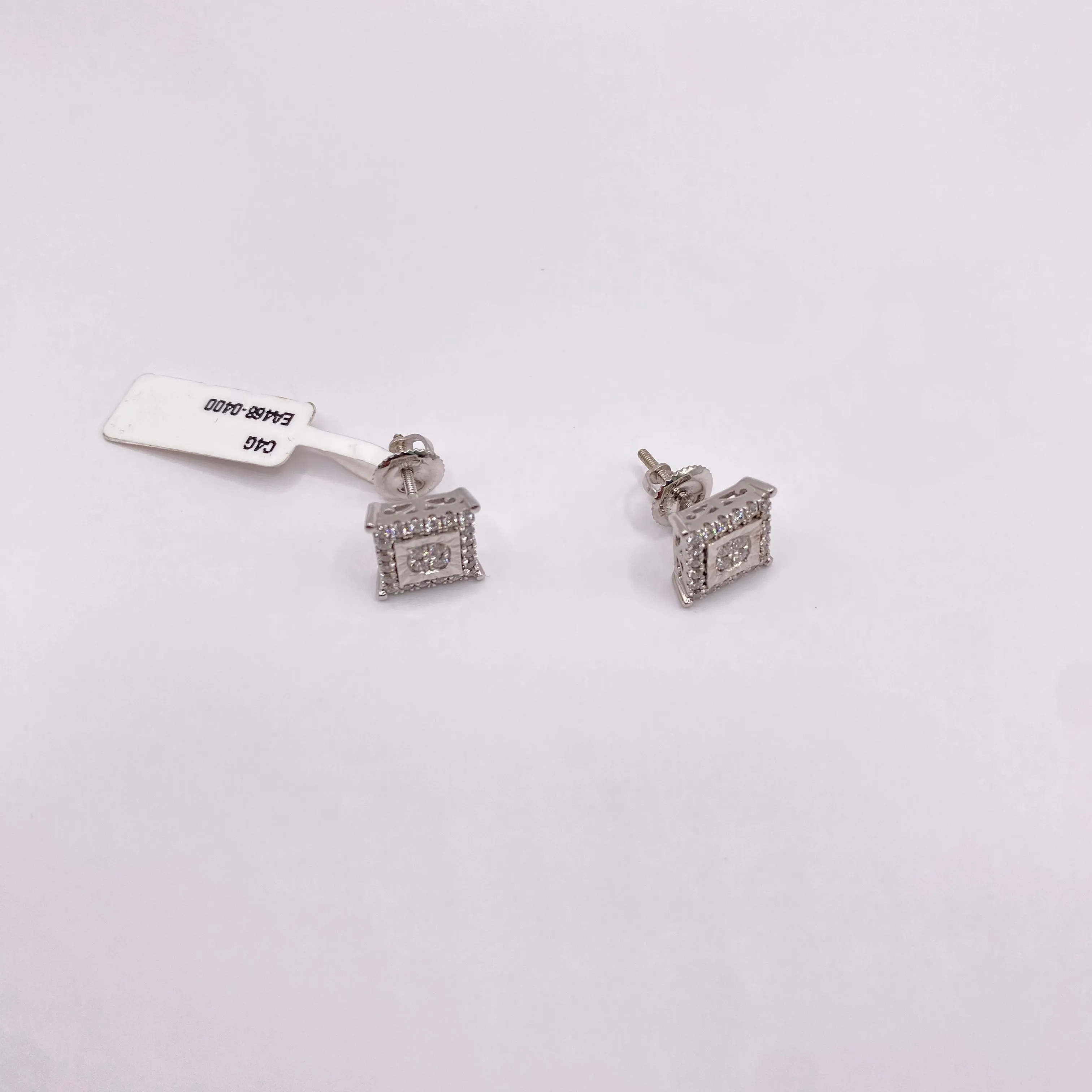 14K White Gold Diamond Square Stud Earrings 0.50Ct / 2.9gr
