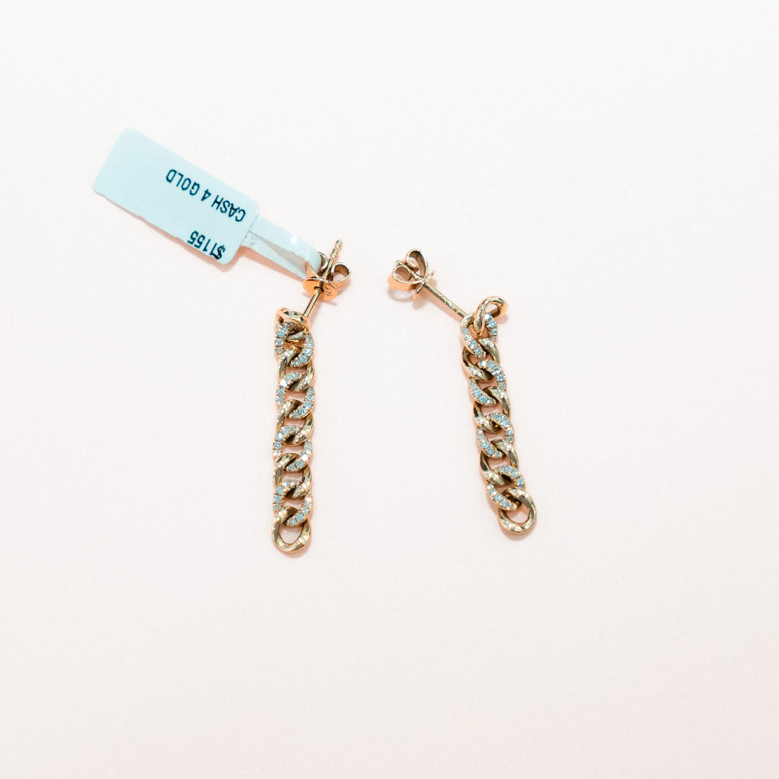14K Yellow Gold Cuban Stud Earrings With Diamond / 3.1gr