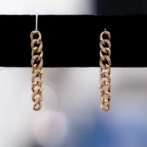 14K Yellow Gold Cuban Stud Earrings With Diamond / 3.1gr