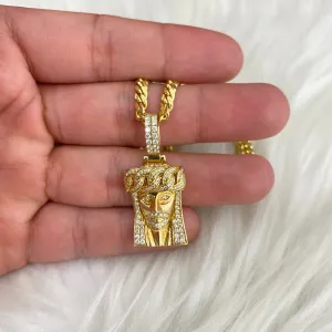 14K Yellow Gold Diamond Jesus Face Pendant 1Ct Dia / 8.2gr