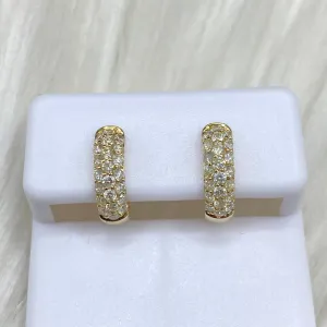 14K Yellow Gold Diamond Luxury Hoop Earrings 0.75Ct Dia / 2gr