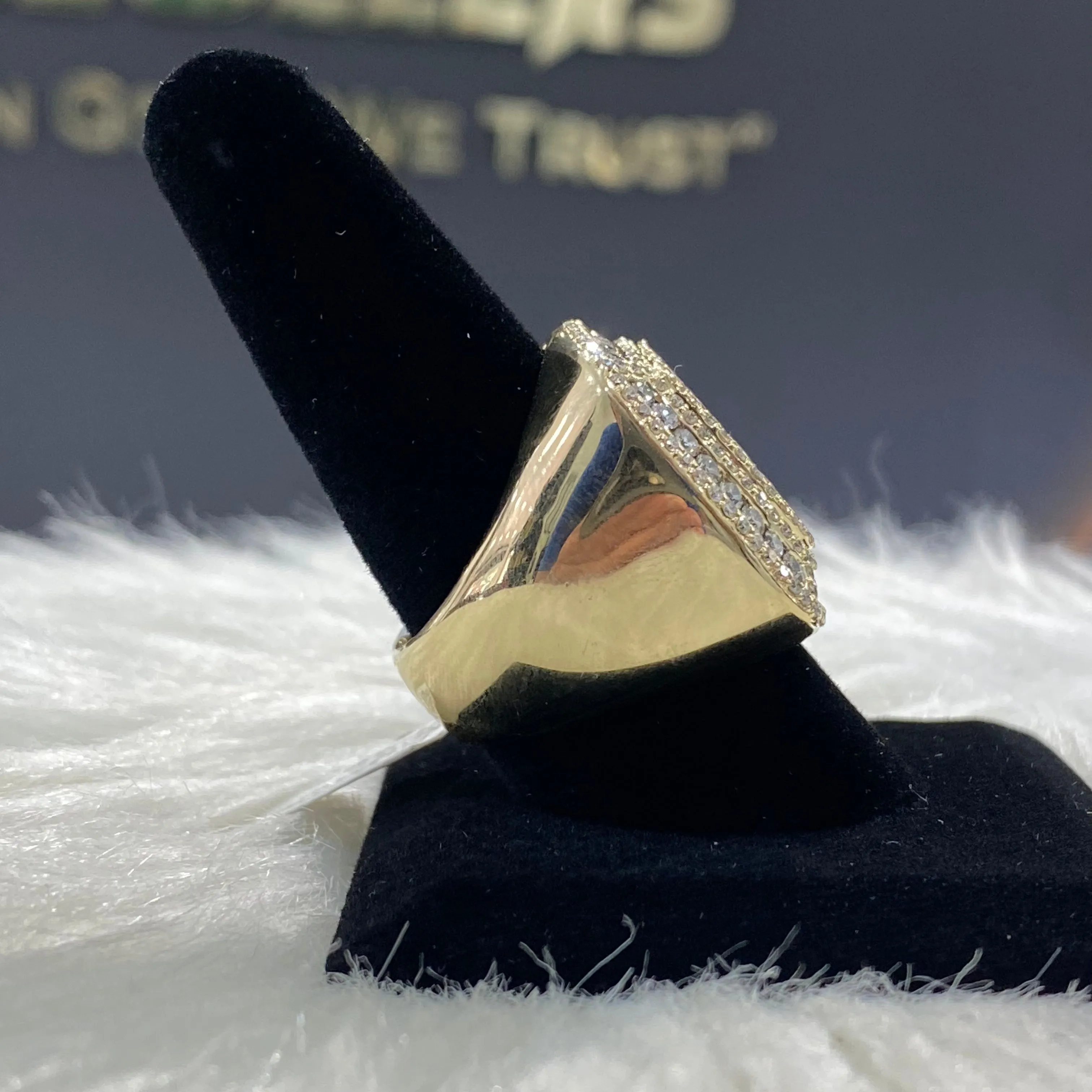 14K Yellow Gold Diamond Square Ring 3.46Ct Dia / 18.5gr / Size 10