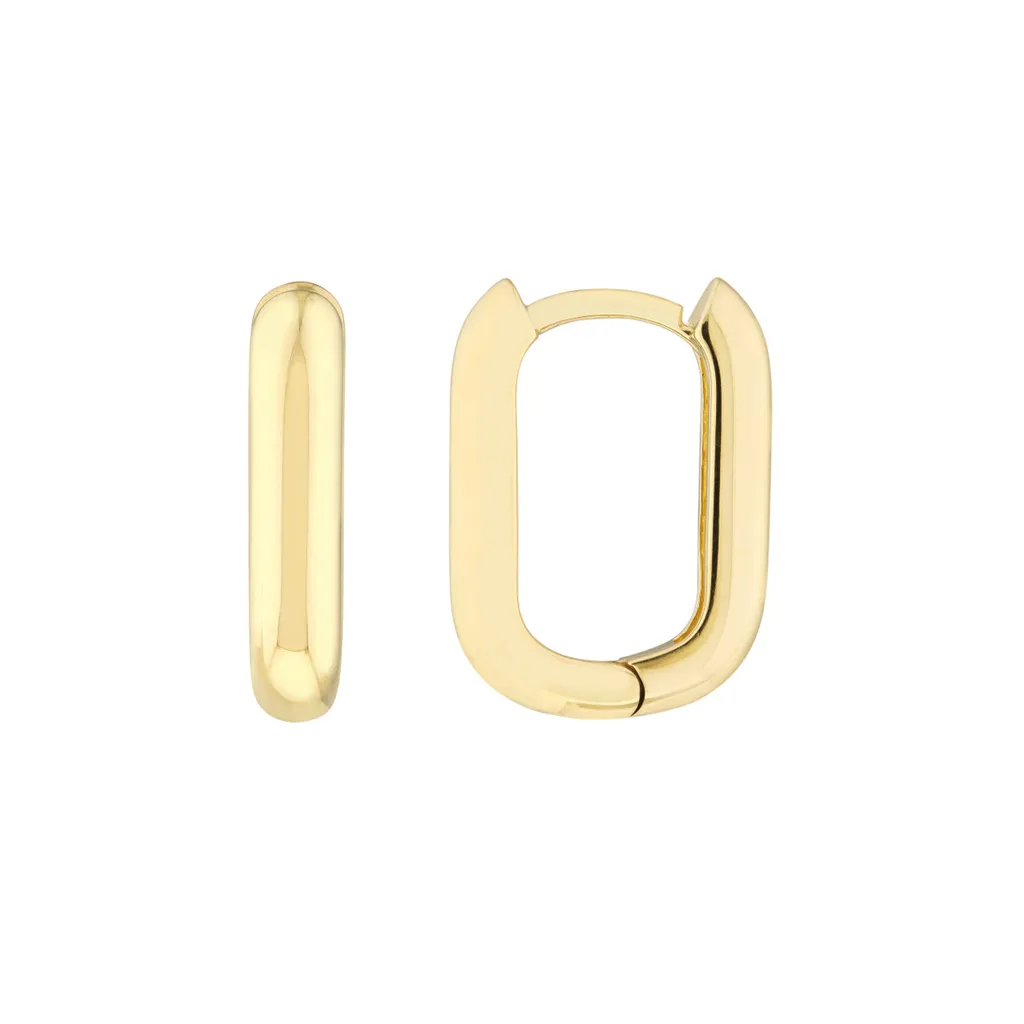 14K Yellow Gold Small 15mm Oblong Hoop Earrings