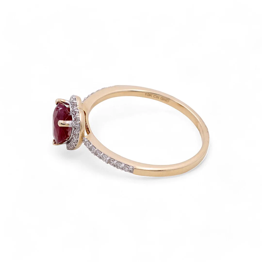 14K Yellow Gold  Woman Fashion Ring with Diamonds and Heart Ruby
