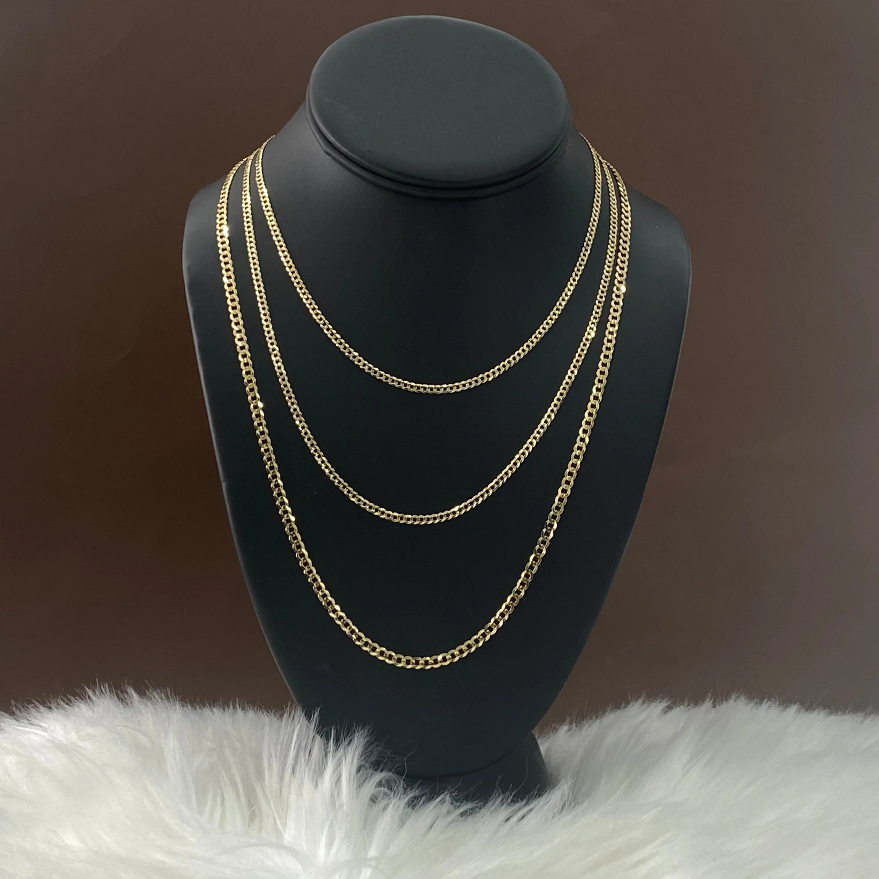 14K Yellow - White Gold American Cuban Link Chain Diamond Cut / 14gr / 4.7mm / 24in