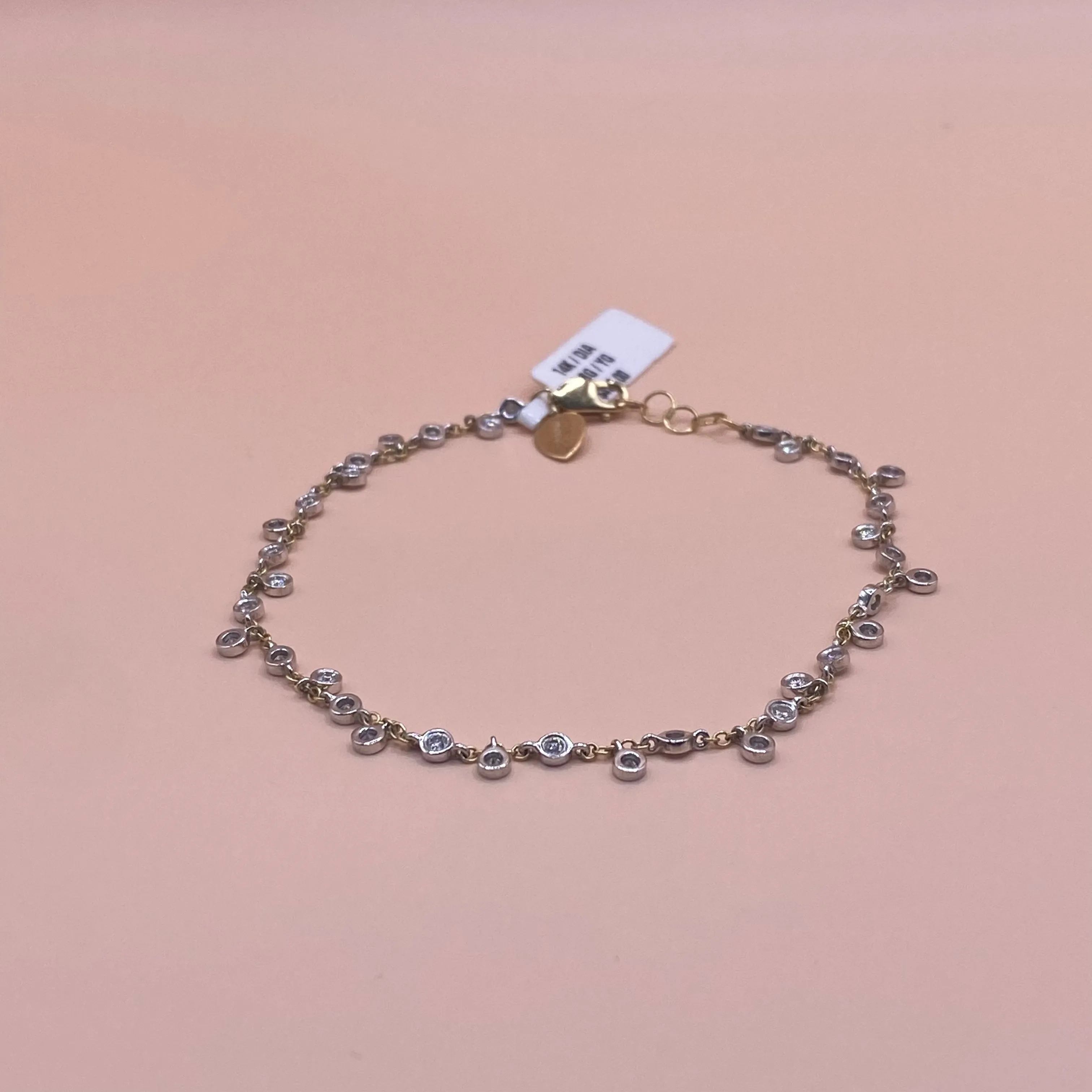 14K Yellow - White Gold Fashion Bracelet With Diamond / 2.8gr / 2.6mm / 7in