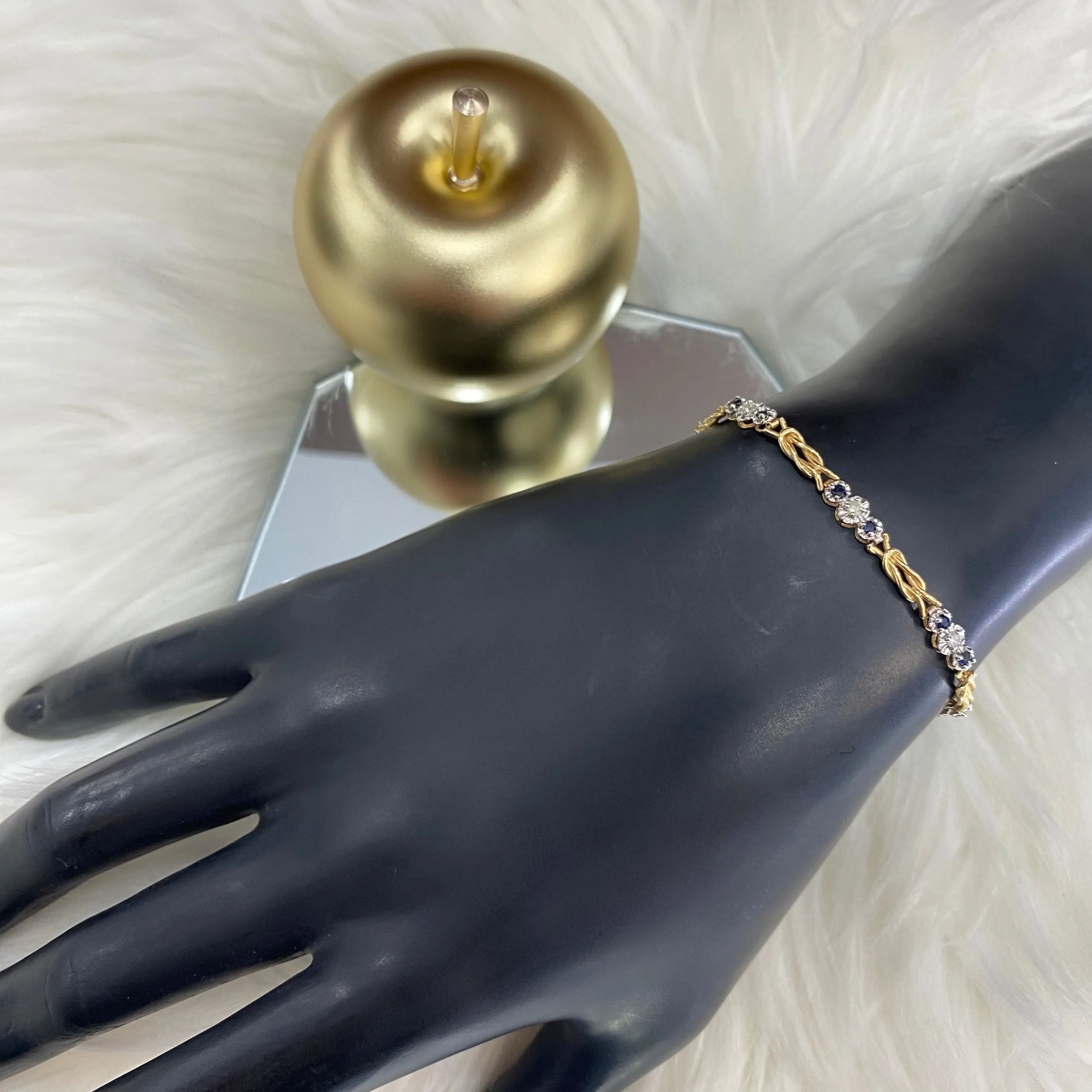14K Yellow - White Gold Fashion Bracelet With Diamond / 4.8gr / 4.5mm / 7in