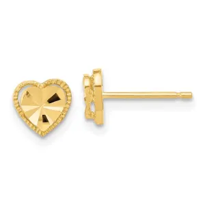 14KY Polished Diamond-cut Heart Post Earrings