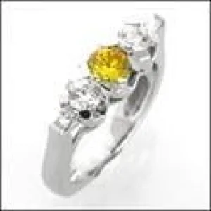1.5 TCW Canary Round Half Bezel Baguettes Cubic Zirconia 14K White Gold Ring