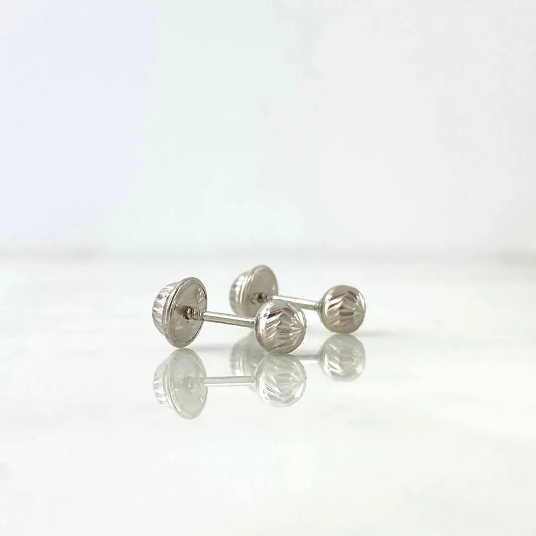 18K White Gold Diamond Cut Ball Stud Earrings / 0.55gr / 4mm