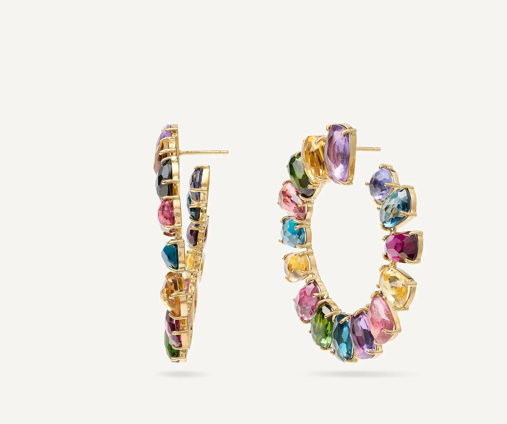 18K Yellow Gold Statement Gemstone Medium Wrap Hoops