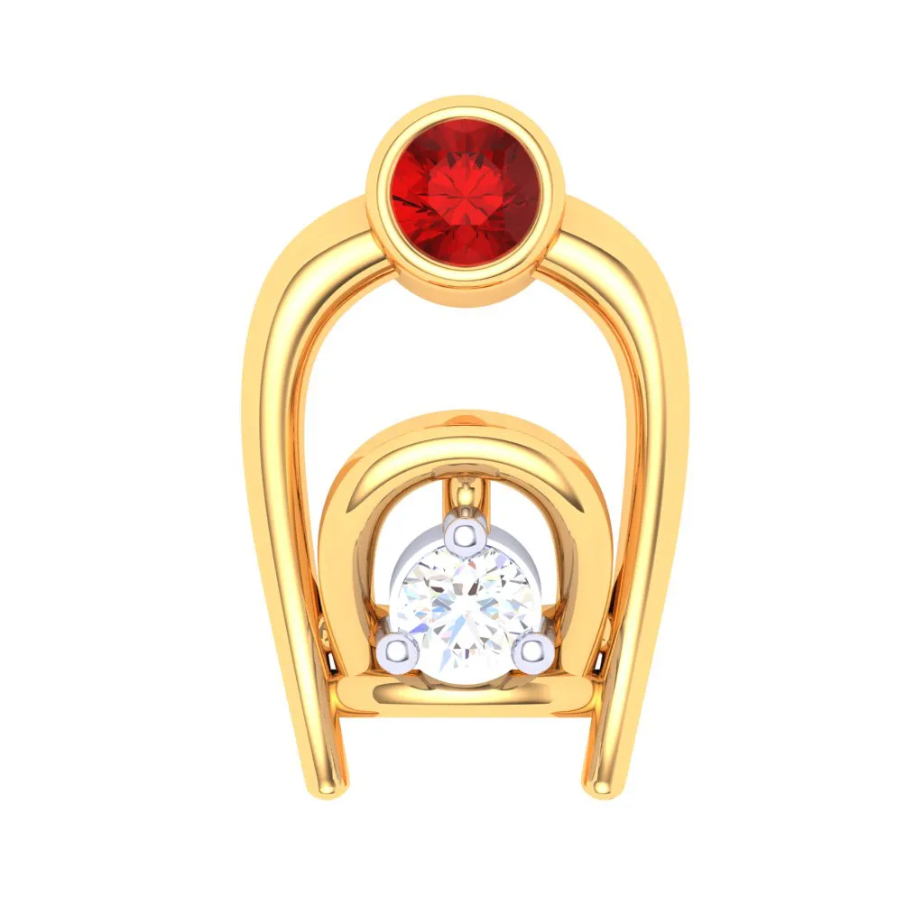 18KT Two Bamboo Kulo Shaped Nosepin With A Yellow And Red Stone From P.c Chandra Jewellers