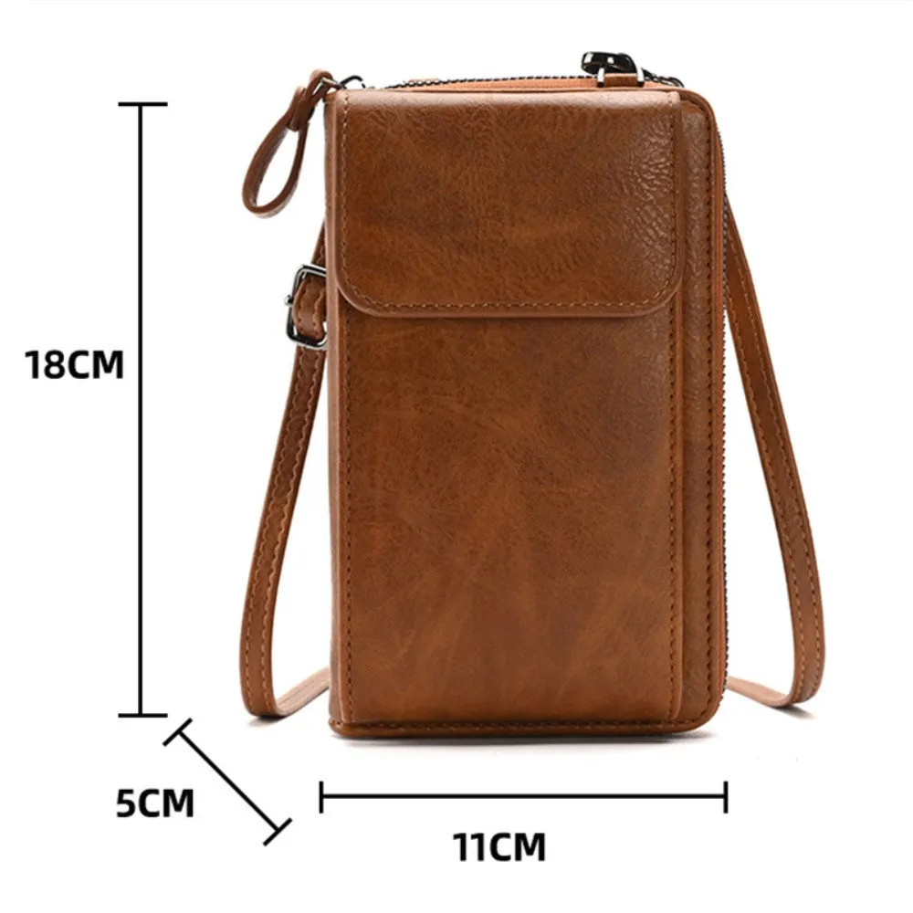 (18x11x5cm) Universal Cell Phone Leather Shoulder Bag Wallet Fashion Crossbody Bag in Vintage Look - Pink