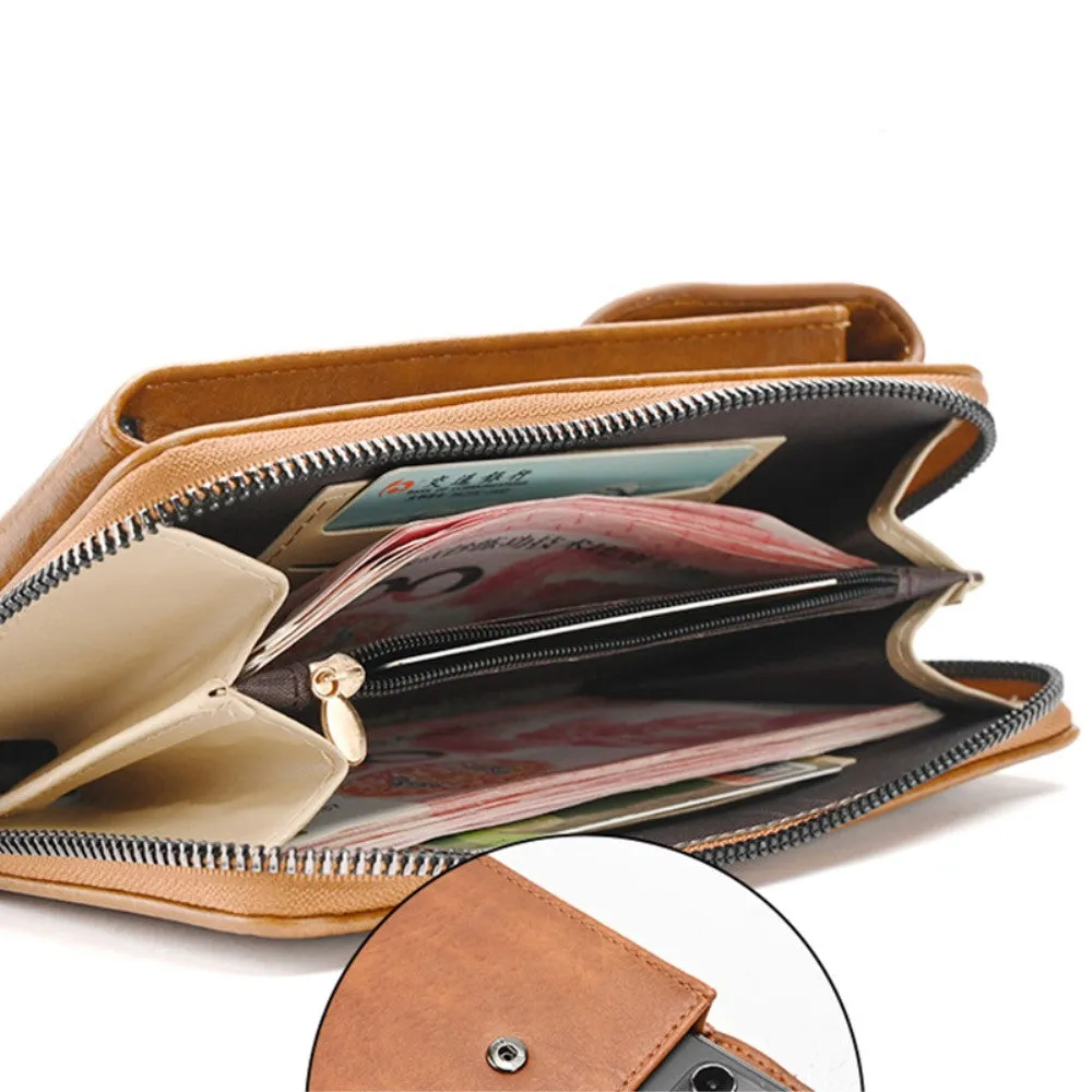 (18x11x5cm) Universal Cell Phone Leather Shoulder Bag Wallet Fashion Crossbody Bag in Vintage Look - Pink