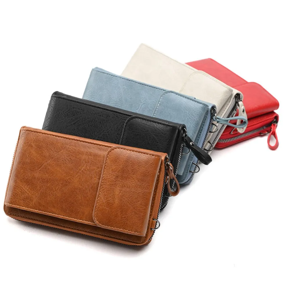 (18x11x5cm) Universal Cell Phone Leather Shoulder Bag Wallet Fashion Crossbody Bag in Vintage Look - Pink