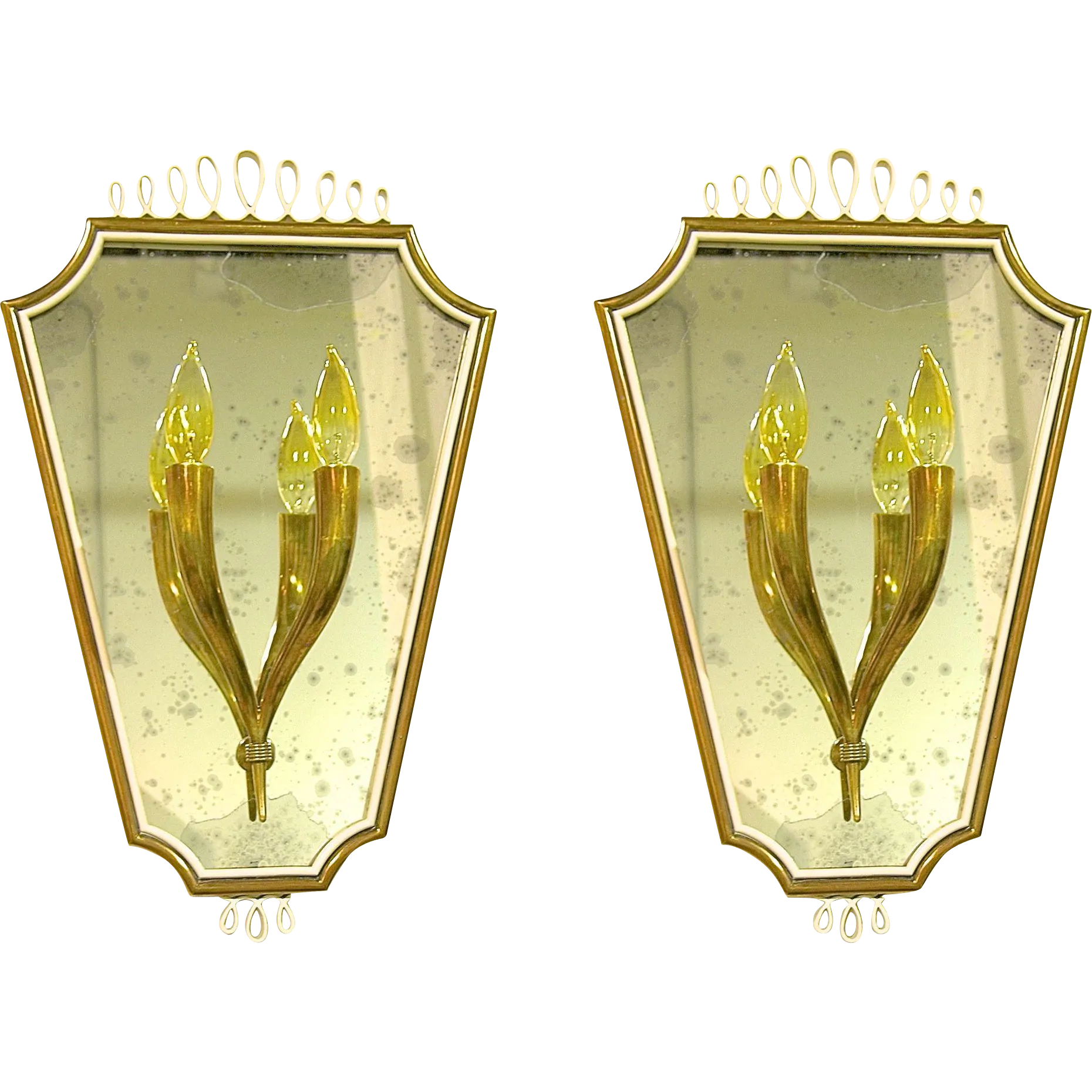 1940s Pair of Italian Mirrored Wall Lights