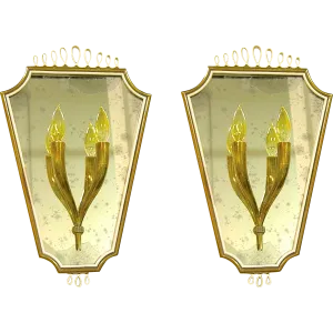 1940s Pair of Italian Mirrored Wall Lights
