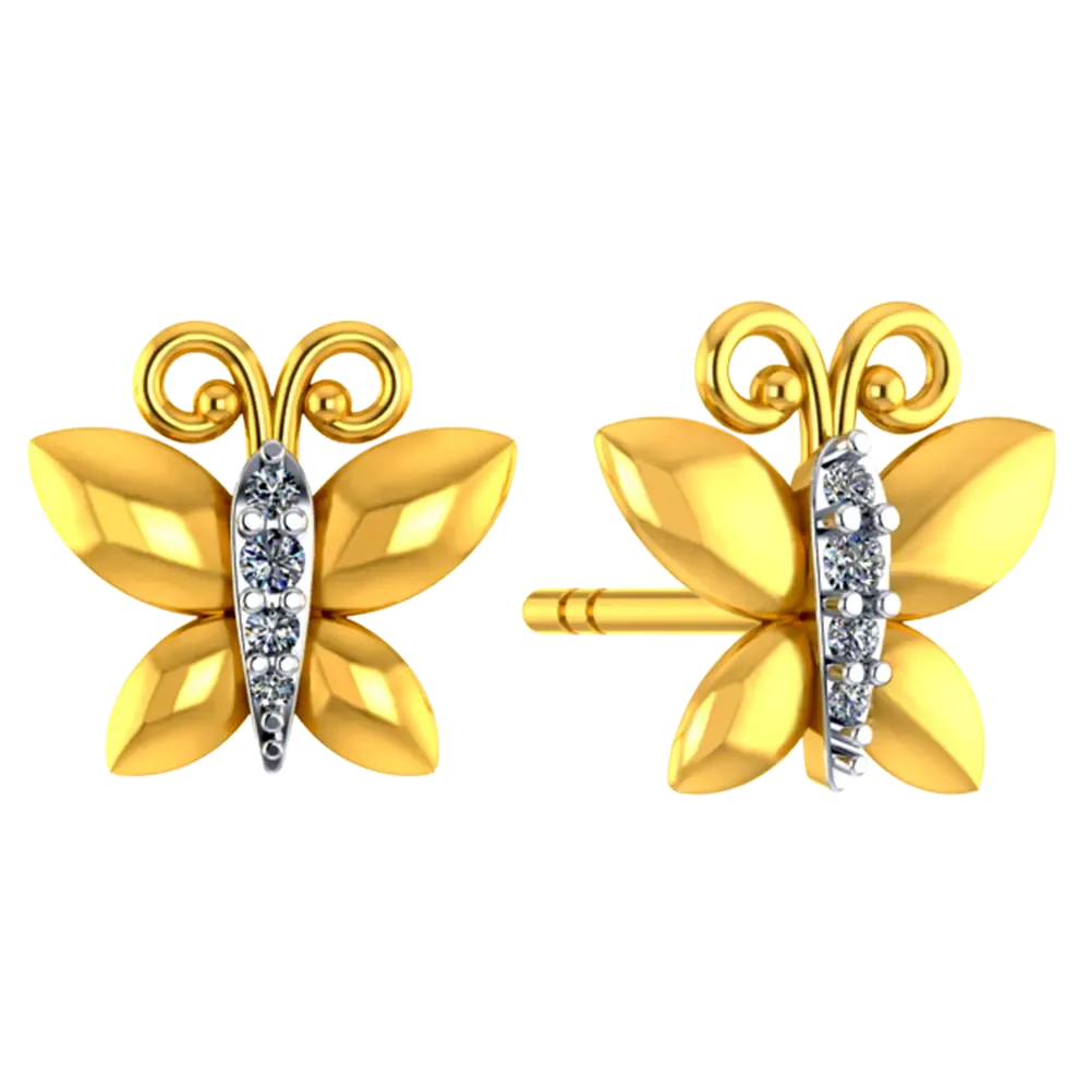 22k Butterfly Shaped Gold Earrings With Intricate Stone Detailing
