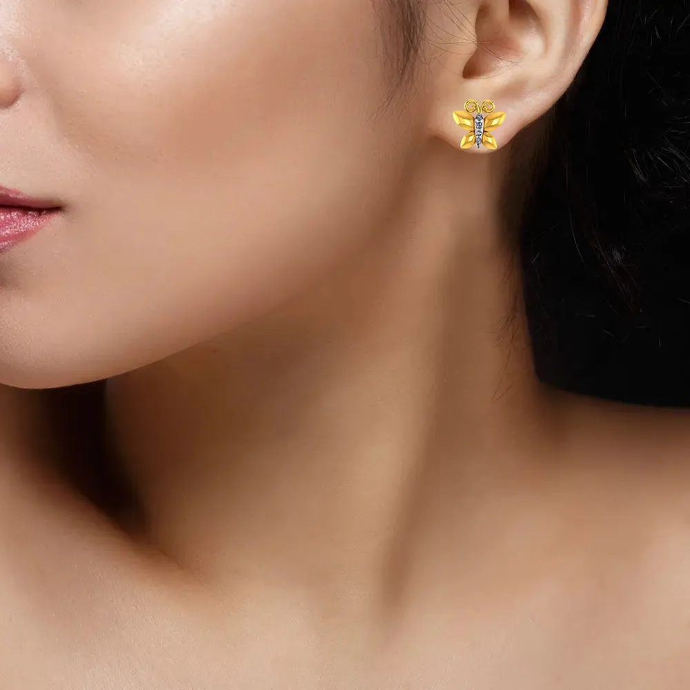 22k Butterfly Shaped Gold Earrings With Intricate Stone Detailing