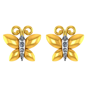 22k Butterfly Shaped Gold Earrings With Intricate Stone Detailing