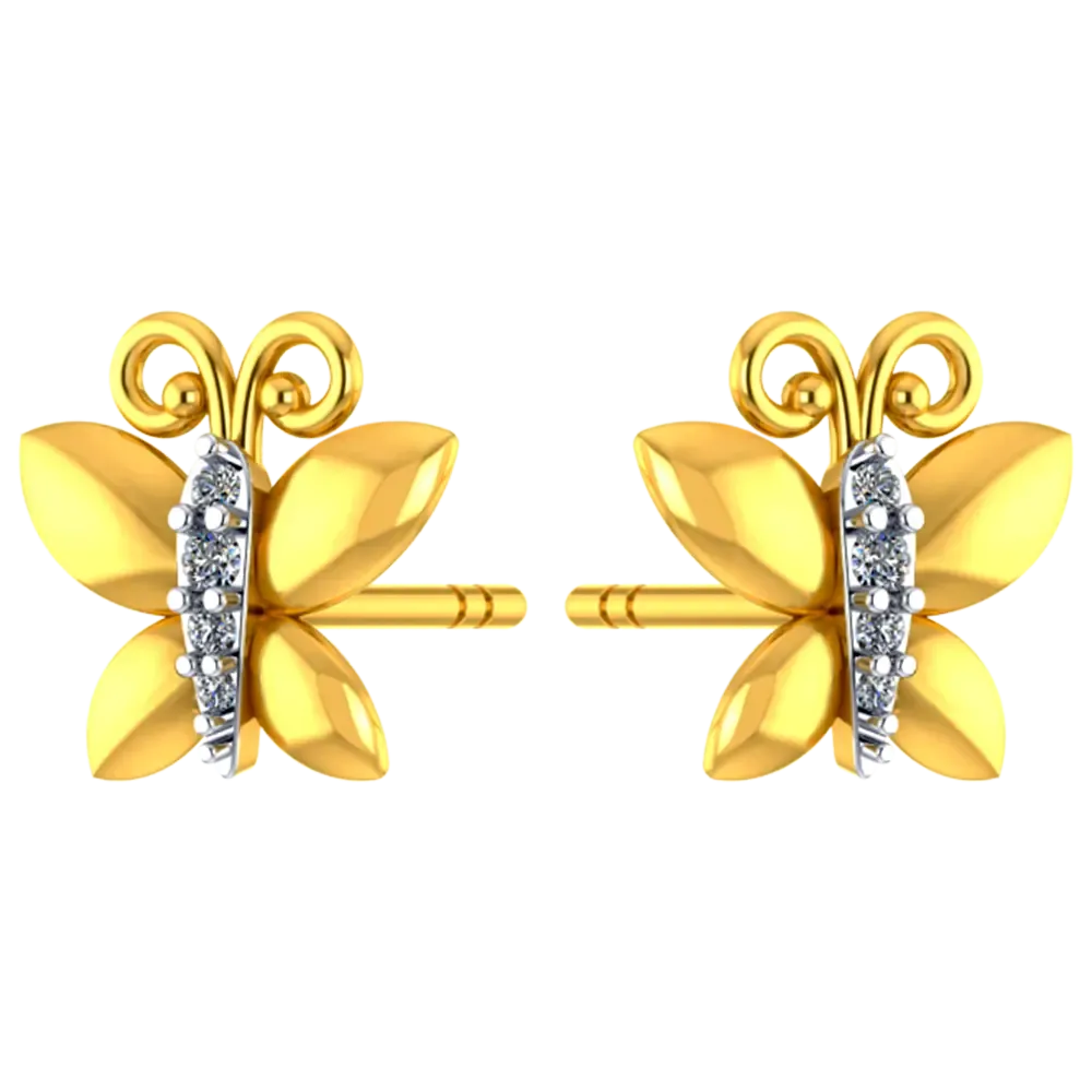 22k Butterfly Shaped Gold Earrings With Intricate Stone Detailing