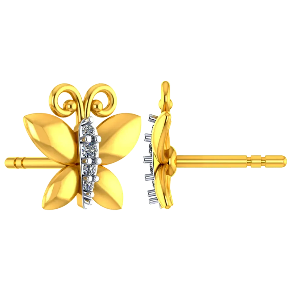 22k Butterfly Shaped Gold Earrings With Intricate Stone Detailing
